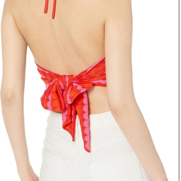 Show Me Your MUMU Tonya Pink and Red Halter Top - Picture 2 of 4